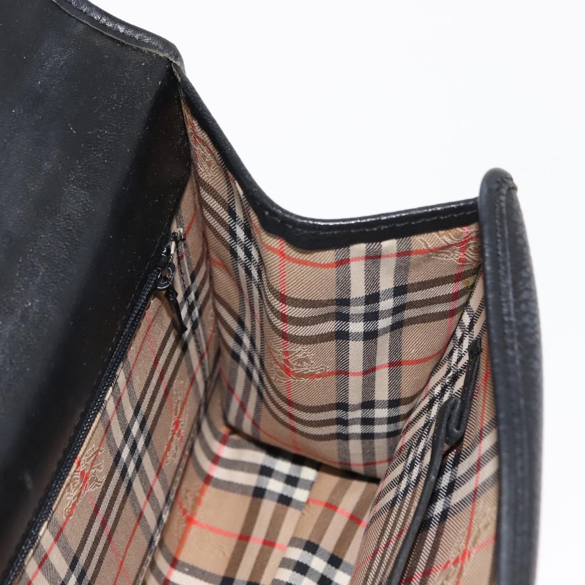 Burberrys Hand Bag Leather Black Gold Auth bs30344