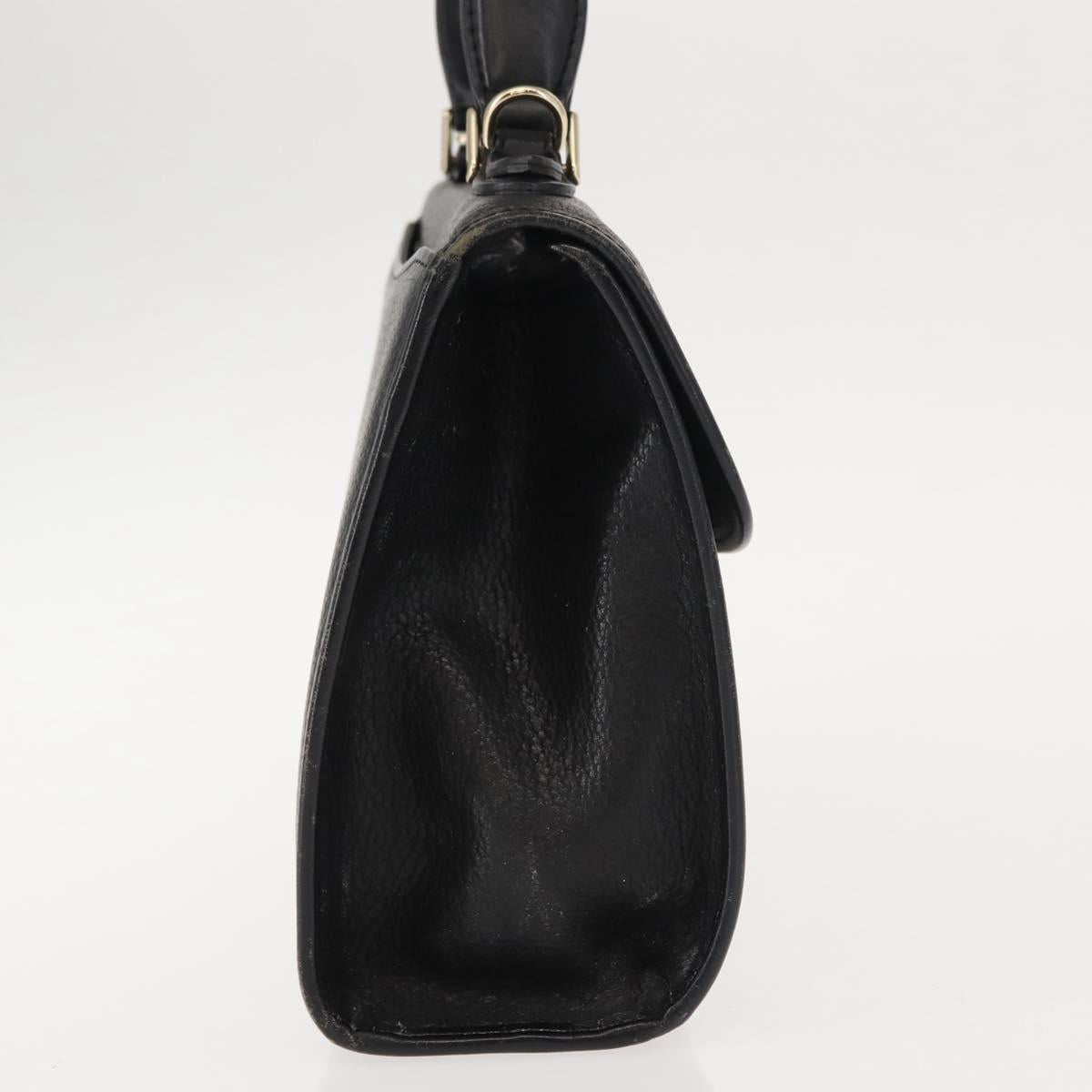 Burberrys Hand Bag Leather Black Gold Auth bs30344