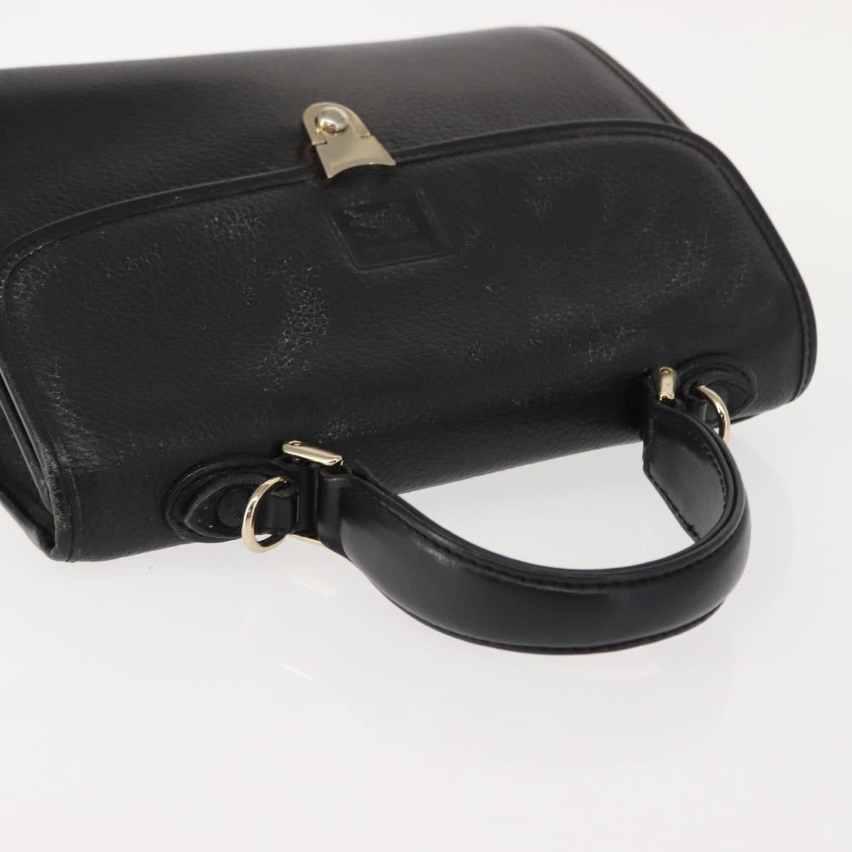 Burberrys Hand Bag Leather Black Gold Auth bs30344