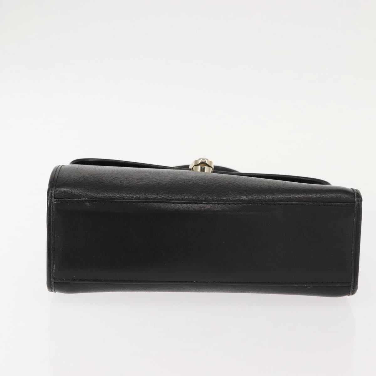 Burberrys Hand Bag Leather Black Gold Auth bs30344