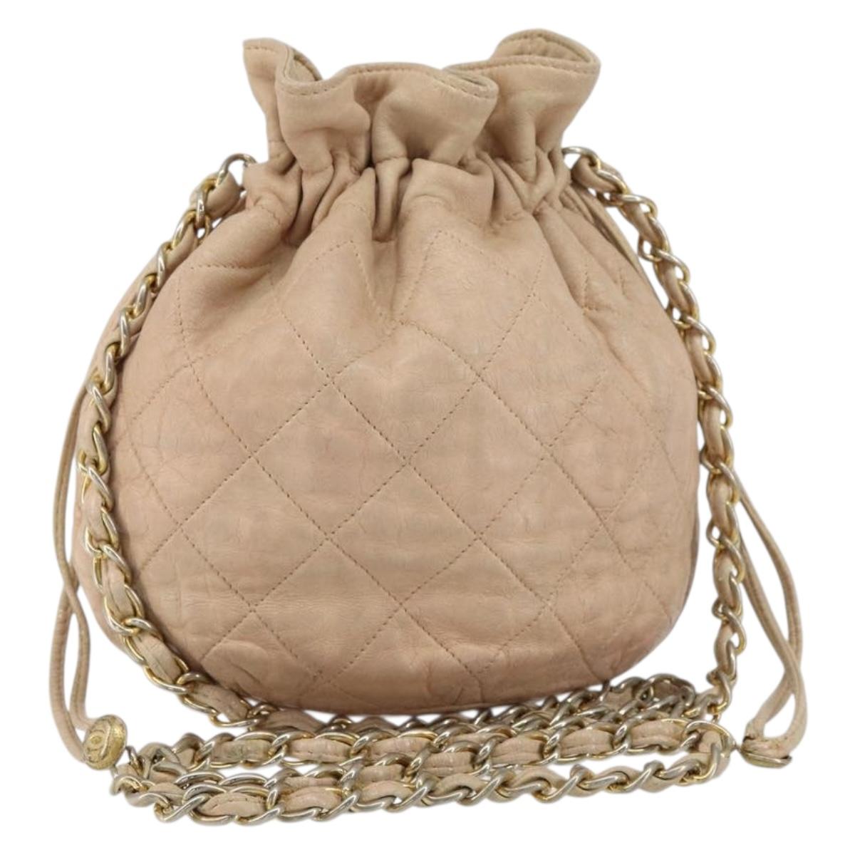 CHANEL Matelasse Chain Shoulder Bag Lamb Skin Pink Gold CC Auth bs30362