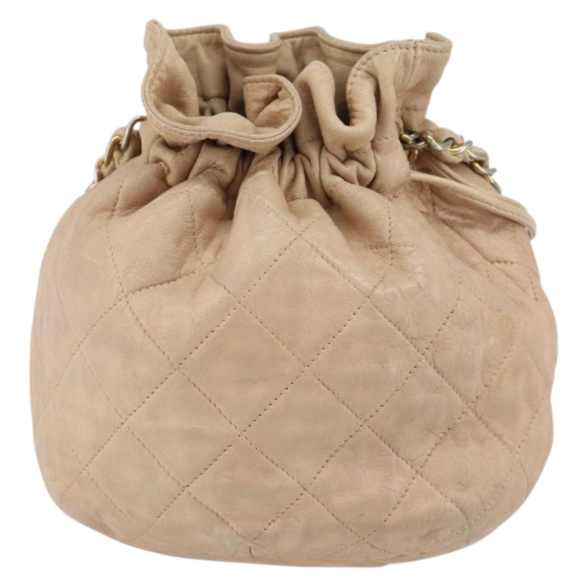 CHANEL Matelasse Chain Shoulder Bag Lamb Skin Pink Gold CC Auth bs30362