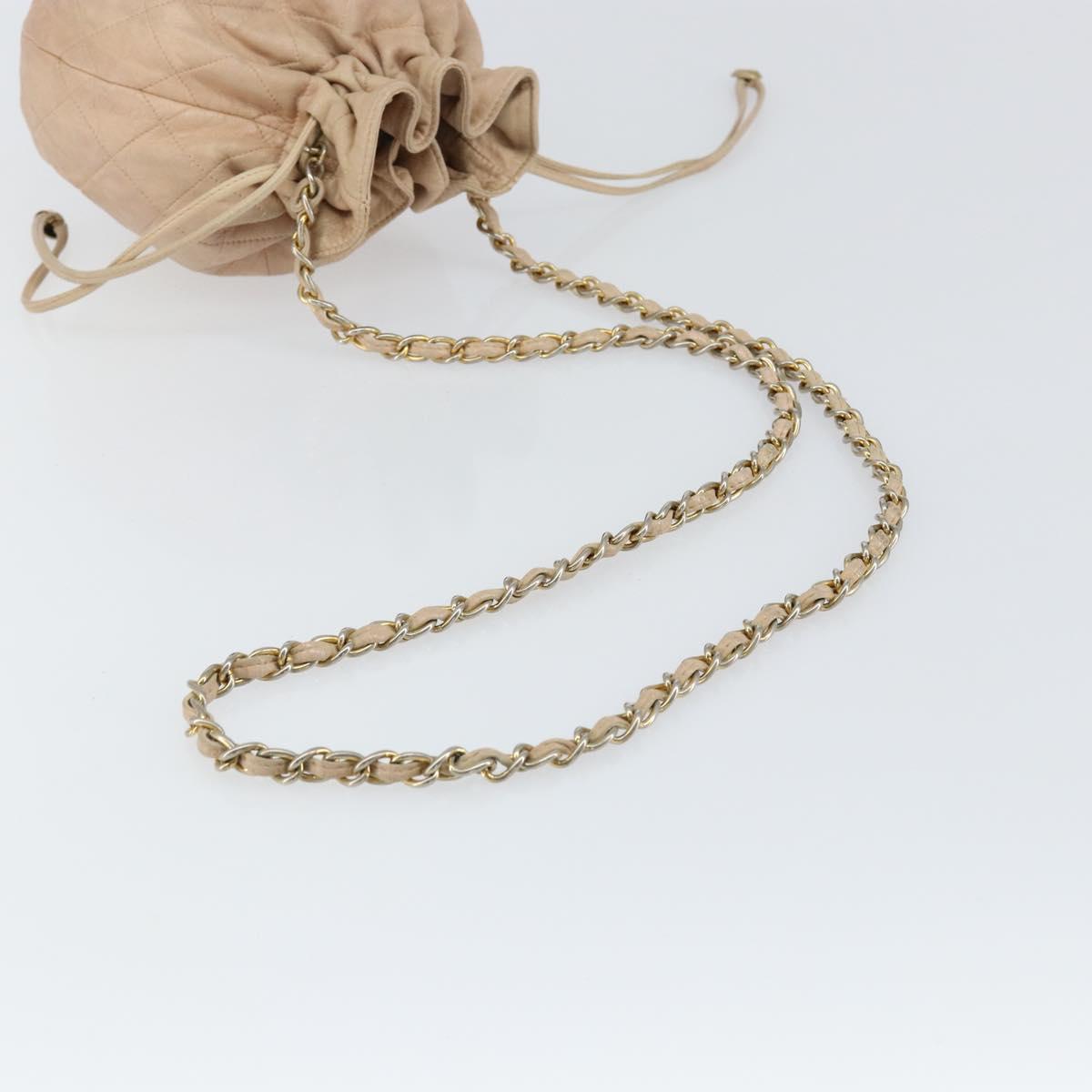 CHANEL Matelasse Chain Shoulder Bag Lamb Skin Pink Gold CC Auth bs30362