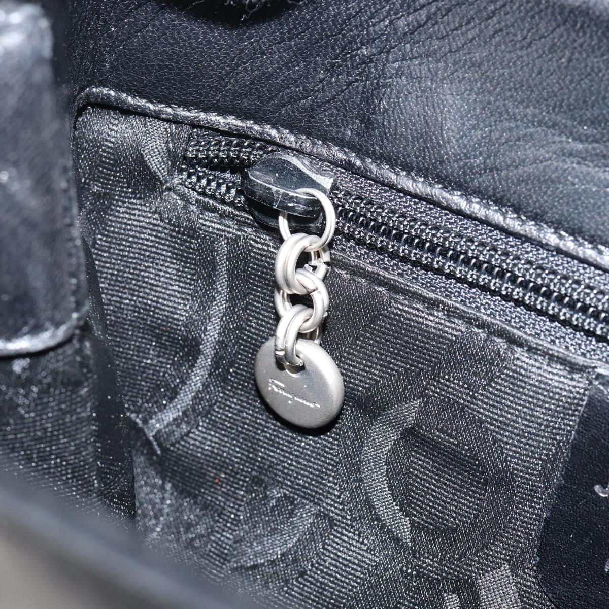 Salvatore Ferragamo Vala Tote Bag Leather Black Silver Auth bs30363