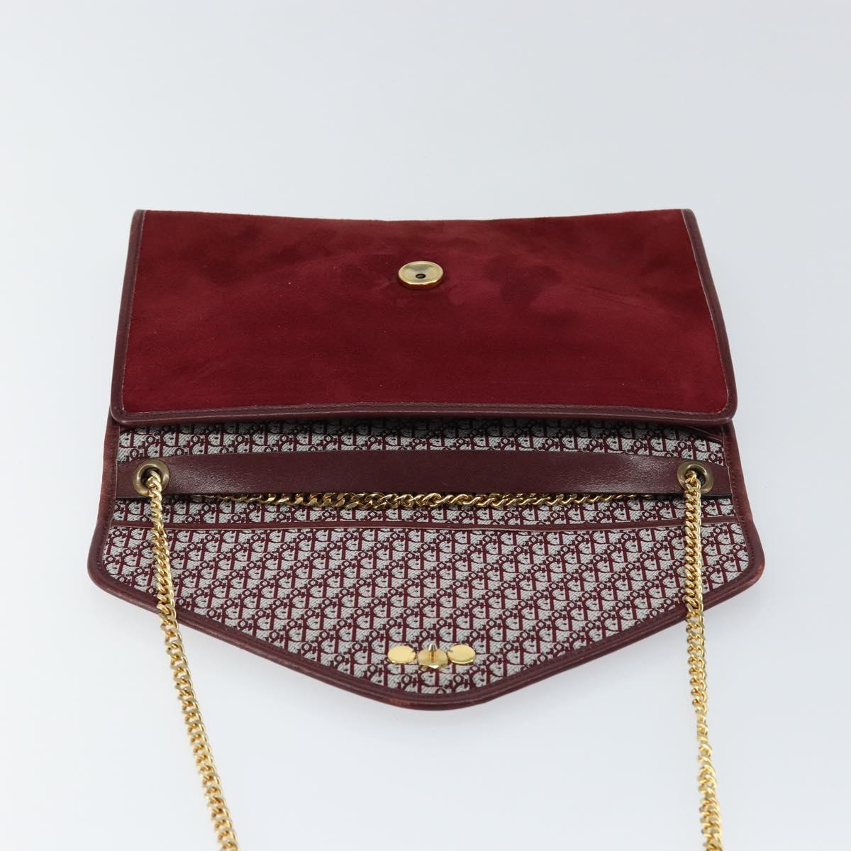Christian Dior Chain Shoulder Bag Suede Bordeaux Gold Auth bs30368
