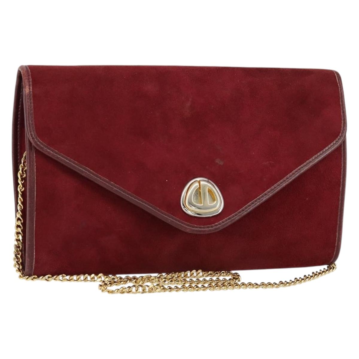 Christian Dior Chain Shoulder Bag Suede Bordeaux Gold Auth bs30368
