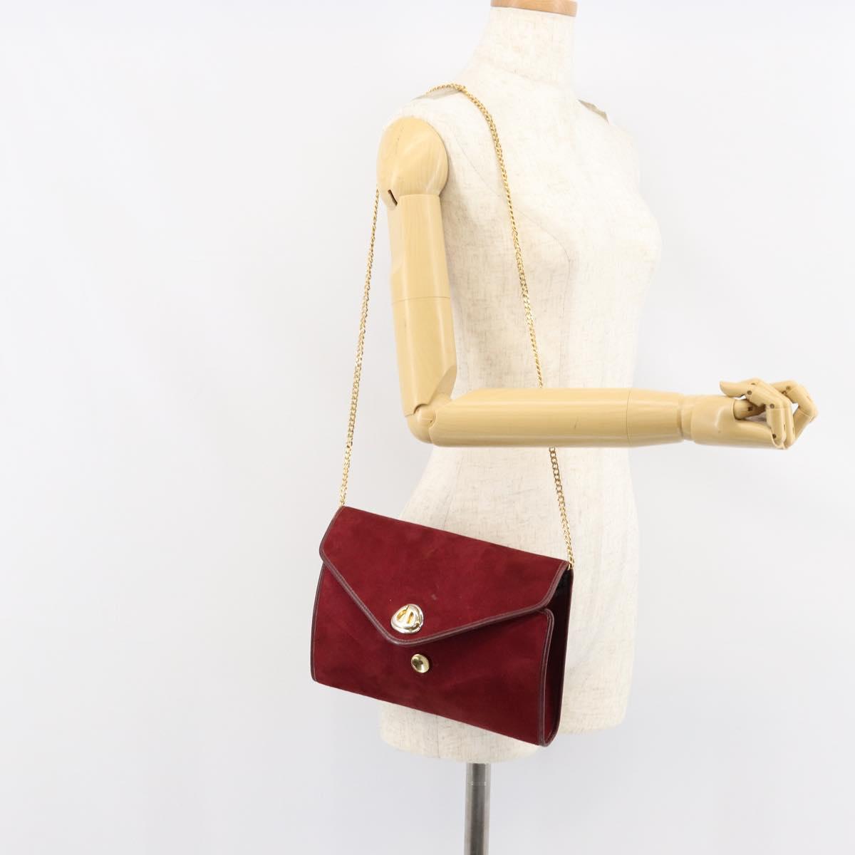 Christian Dior Chain Shoulder Bag Suede Bordeaux Gold Auth bs30368