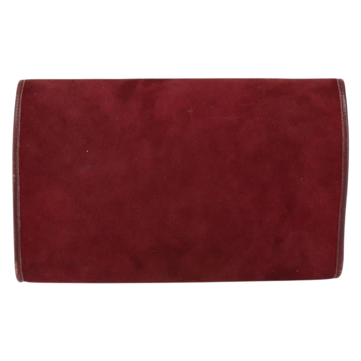 Christian Dior Chain Shoulder Bag Suede Bordeaux Gold Auth bs30368