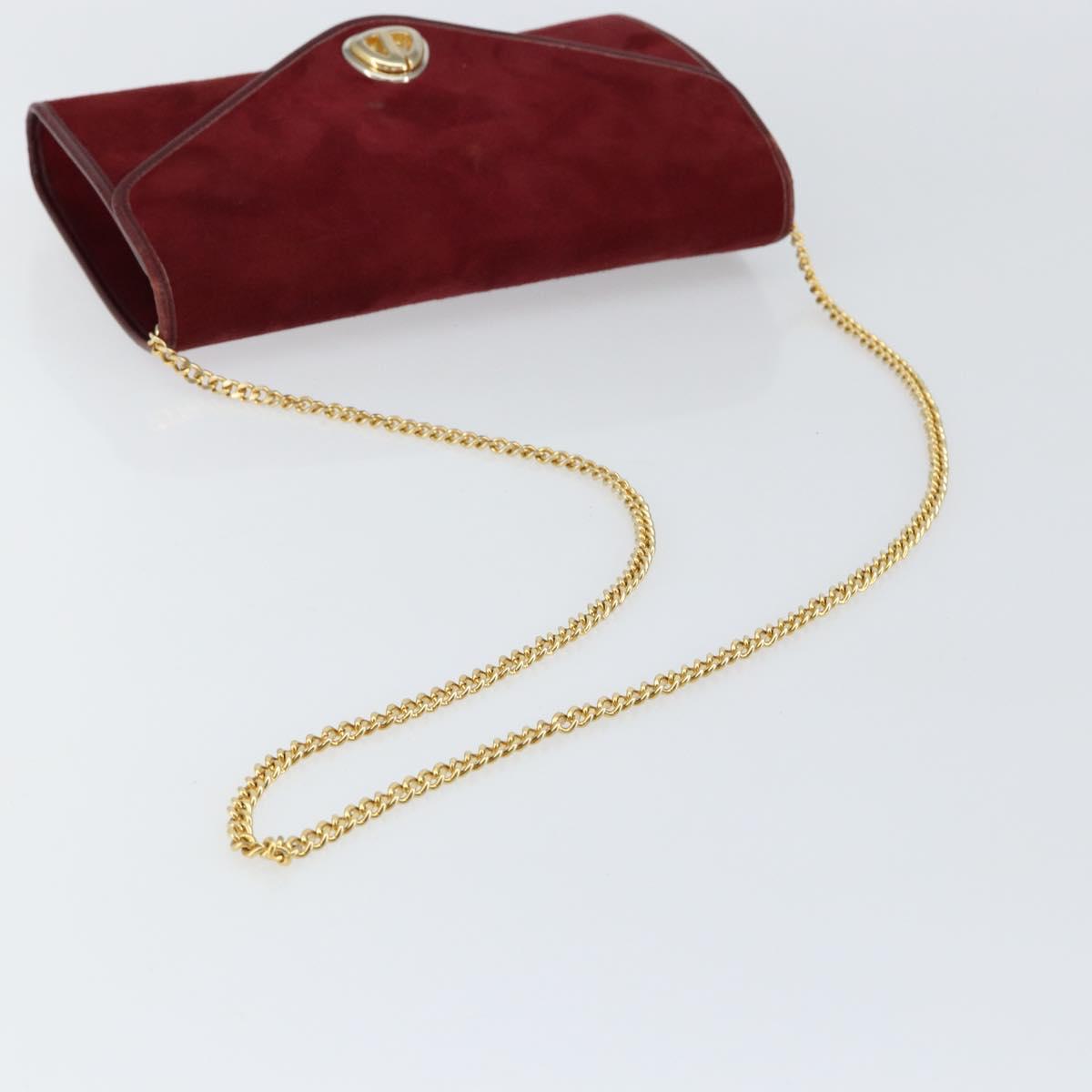 Christian Dior Chain Shoulder Bag Suede Bordeaux Gold Auth bs30368