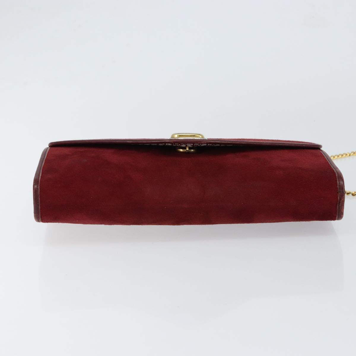 Christian Dior Chain Shoulder Bag Suede Bordeaux Gold Auth bs30368