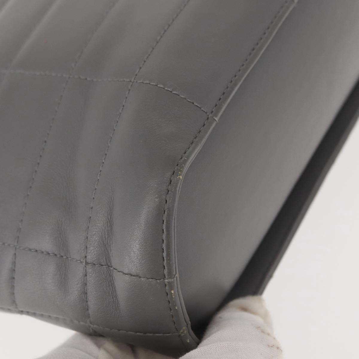 CHANEL Choco Bar Hand Bag Lamb Skin Gray Silver CC Auth bs30369