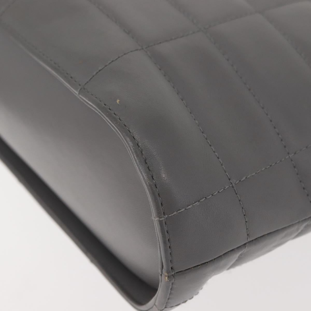 CHANEL Choco Bar Hand Bag Lamb Skin Gray Silver CC Auth bs30369