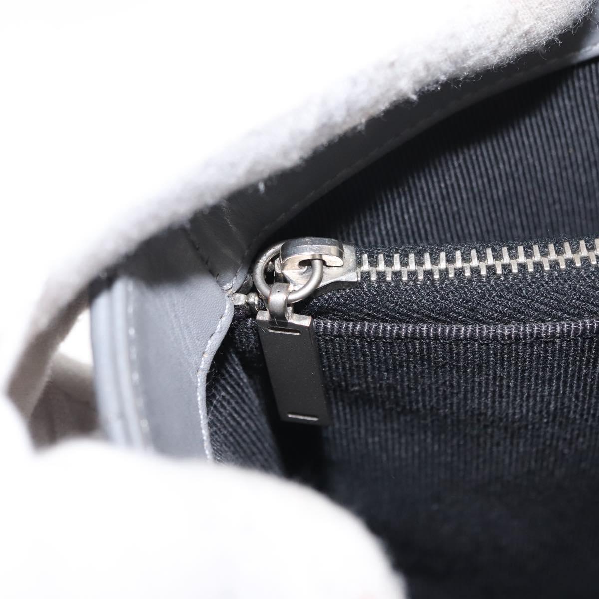 CHANEL Choco Bar Hand Bag Lamb Skin Gray Silver CC Auth bs30369