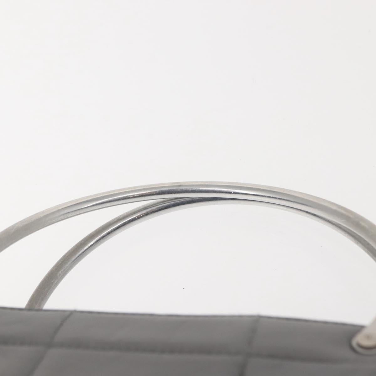 CHANEL Choco Bar Hand Bag Lamb Skin Gray Silver CC Auth bs30369