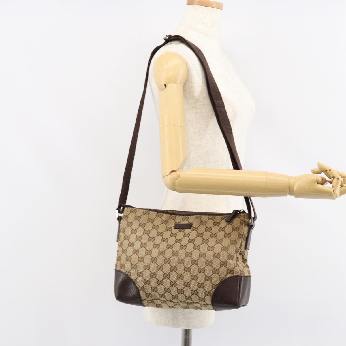GUCCI GG Canvas Shoulder Bag Beige Silver 114273 Auth bs30370