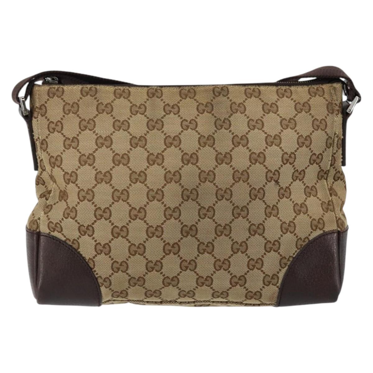 GUCCI GG Canvas Shoulder Bag Beige Silver 114273 Auth bs30370