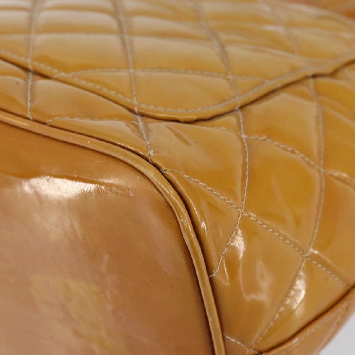 CHANEL Matelasse COCO Mark Tote Bag Patent leather Yellow Gold CC Auth bs30372