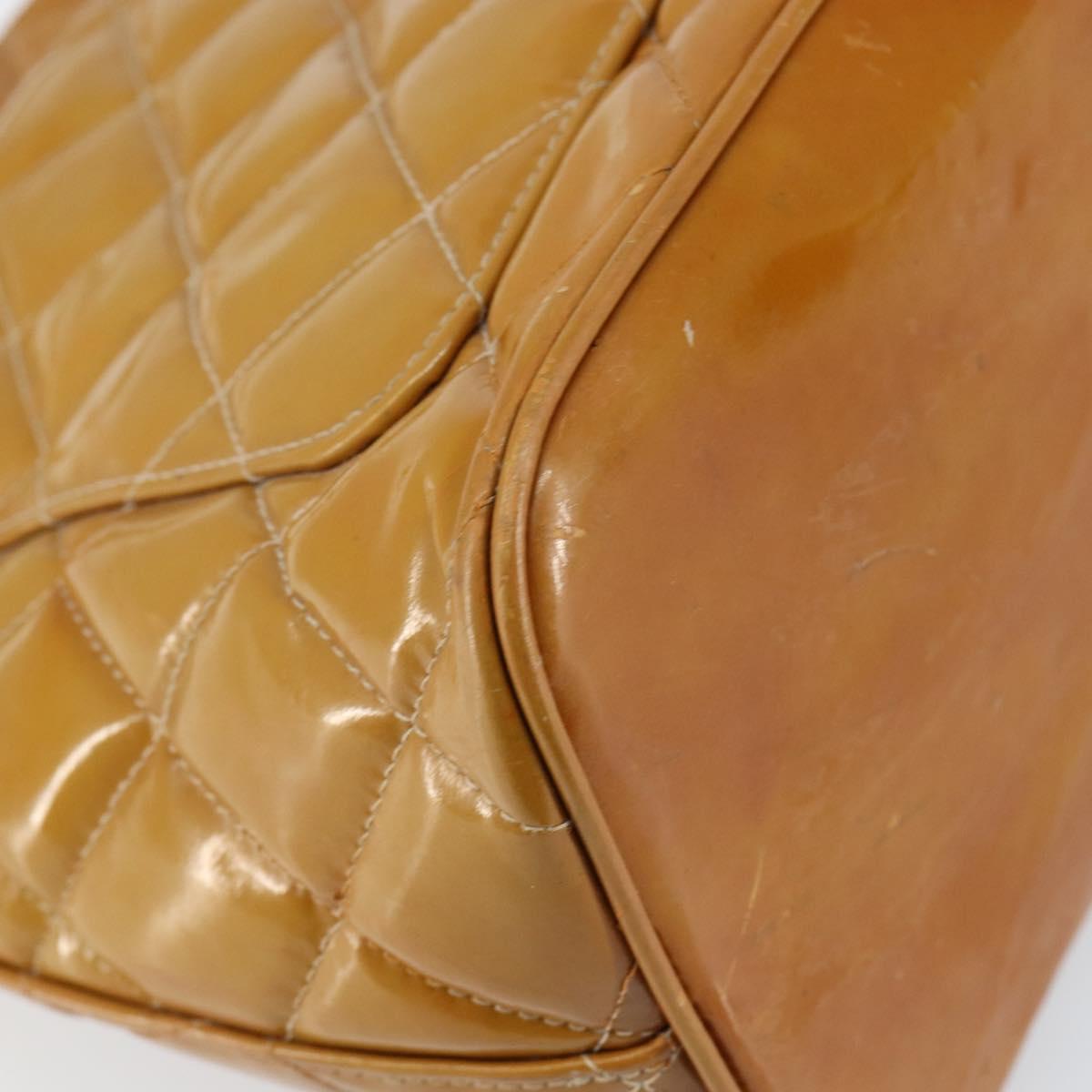 CHANEL Matelasse COCO Mark Tote Bag Patent leather Yellow Gold CC Auth bs30372