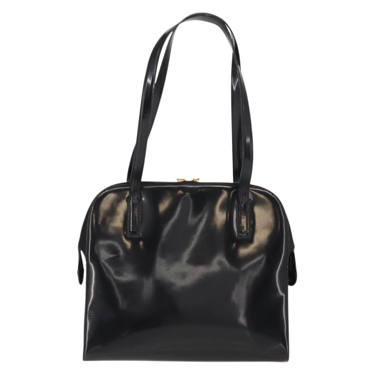 Salvatore Ferragamo Gancini Tote Bag Patent leather Black Gold Auth bs30374