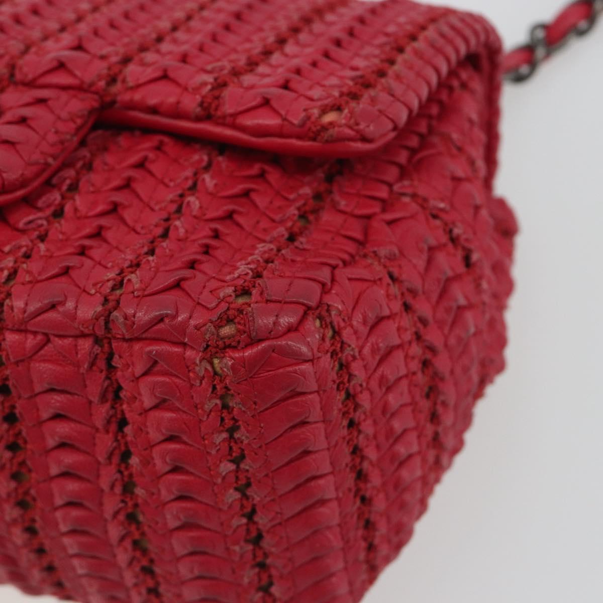 CHANEL Cloche Turn Lock Chain Flap Bag Lamb Skin Red Silver CC Auth bs30375