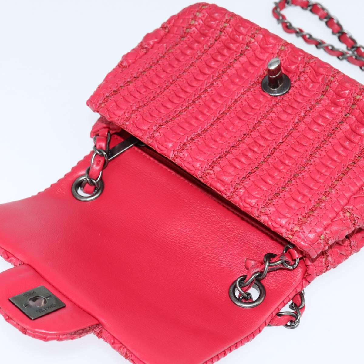 CHANEL Cloche Turn Lock Chain Flap Bag Lamb Skin Red Silver CC Auth bs30375