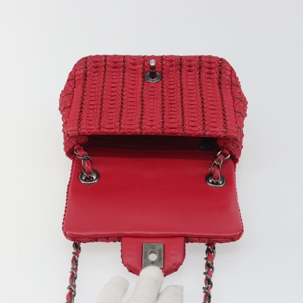 CHANEL Cloche Turn Lock Chain Flap Bag Lamb Skin Red Silver CC Auth bs30375