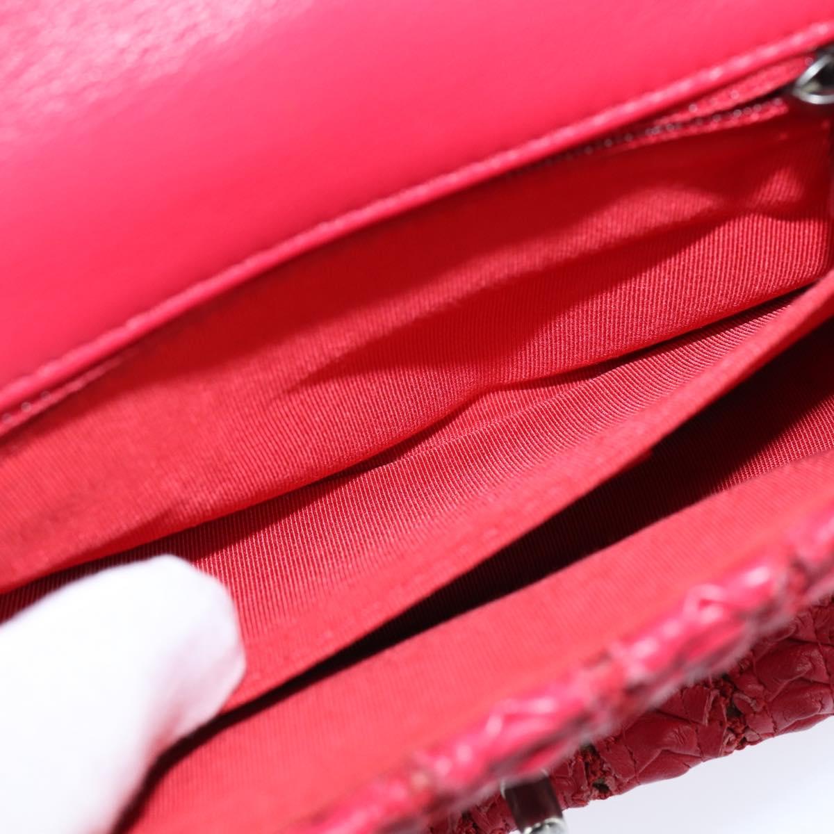 CHANEL Cloche Turn Lock Chain Flap Bag Lamb Skin Red Silver CC Auth bs30375