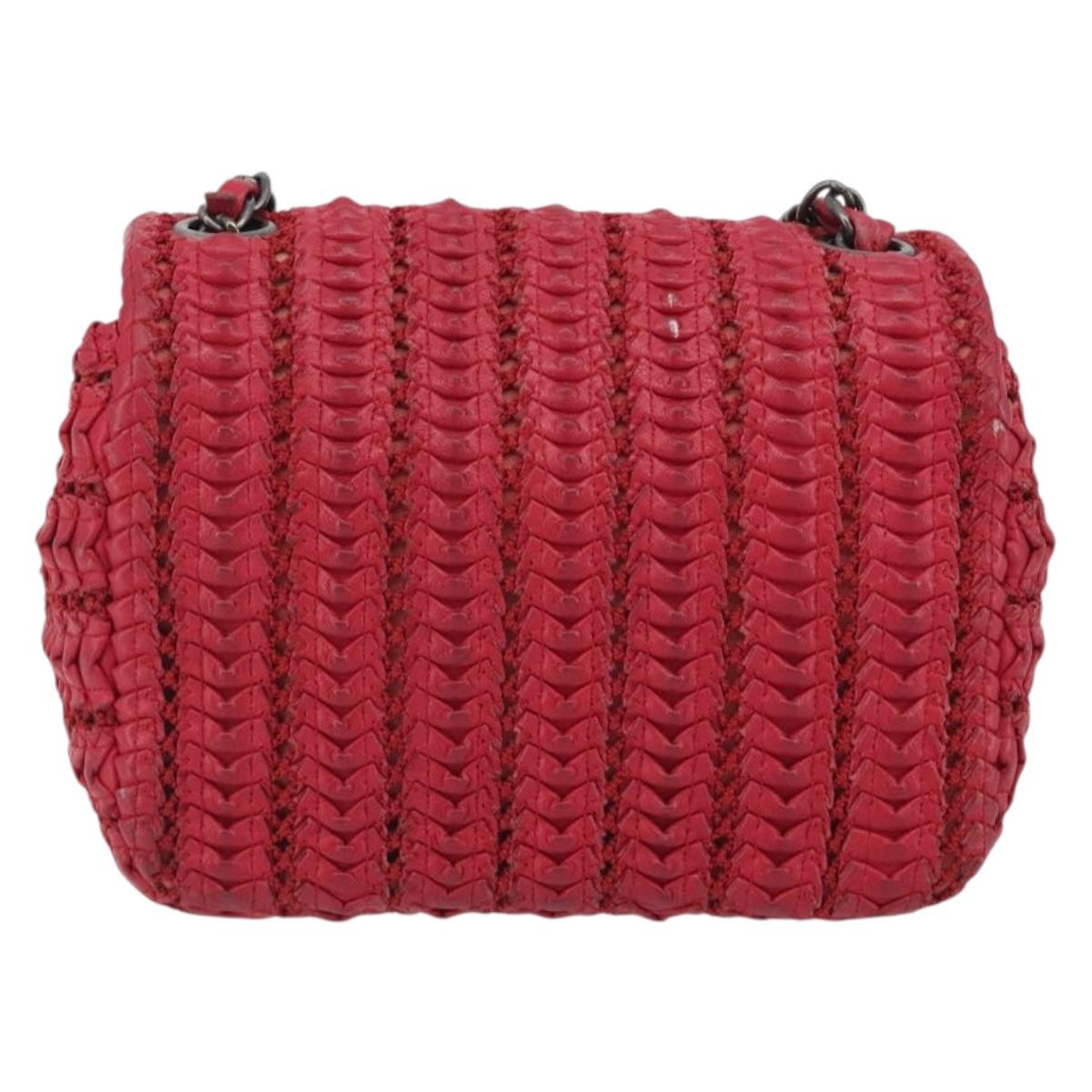 CHANEL Cloche Turn Lock Chain Flap Bag Lamb Skin Red Silver CC Auth bs30375