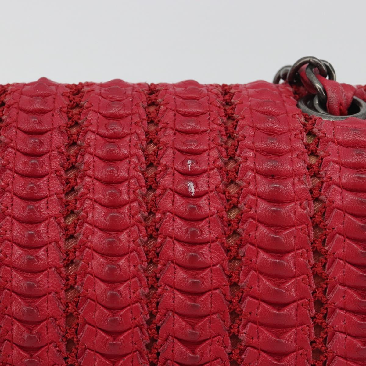 CHANEL Cloche Turn Lock Chain Flap Bag Lamb Skin Red Silver CC Auth bs30375