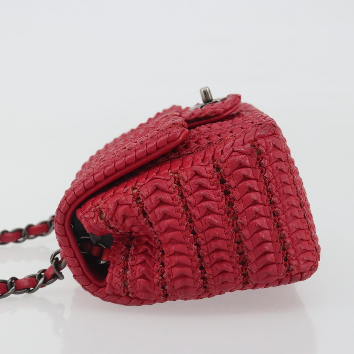 CHANEL Cloche Turn Lock Chain Flap Bag Lamb Skin Red Silver CC Auth bs30375