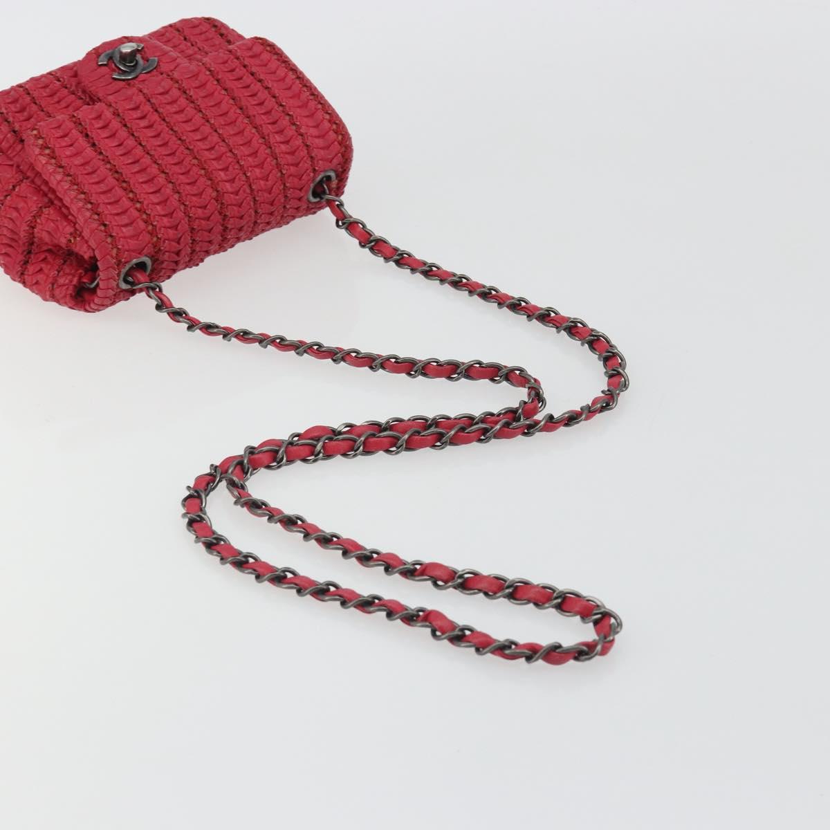 CHANEL Cloche Turn Lock Chain Flap Bag Lamb Skin Red Silver CC Auth bs30375
