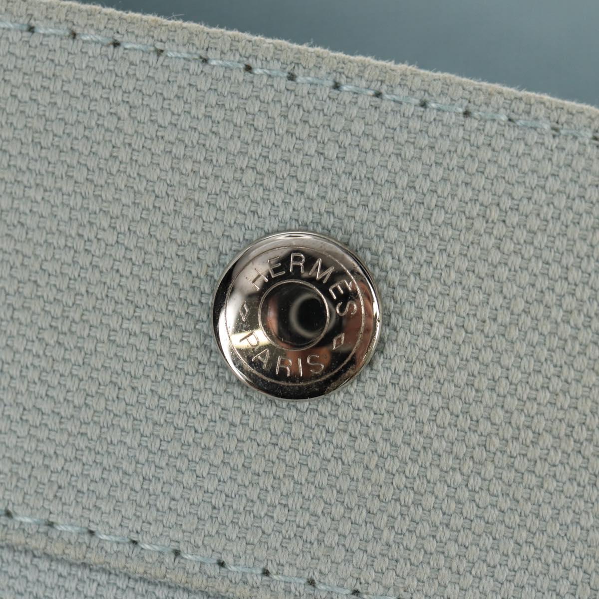 HERMES Bora Bora PM Tote Bag Canvas Light Blue Silver Auth bs30377