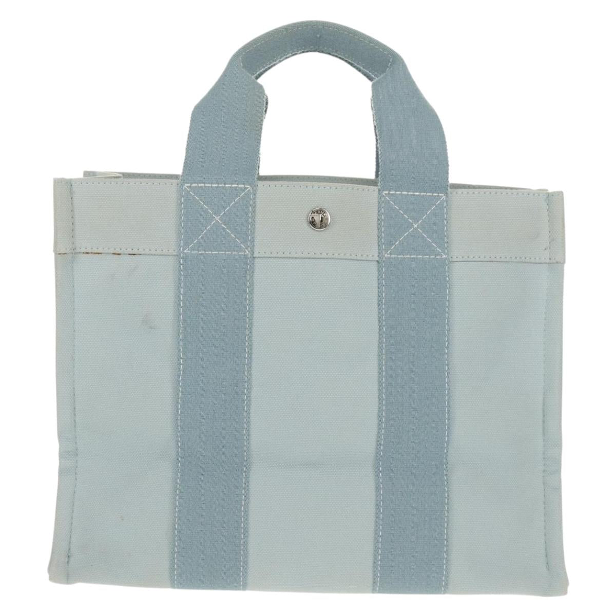 HERMES Bora Bora PM Tote Bag Canvas Light Blue Silver Auth bs30377