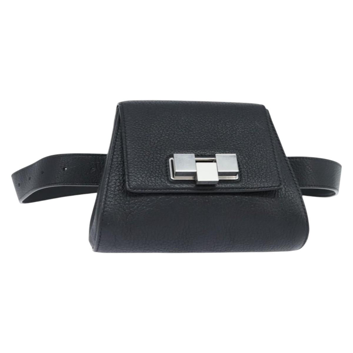 BOTTEGAV ENETA INTRECCIATO Waist Pouch Leather Black Silver Auth bs30383