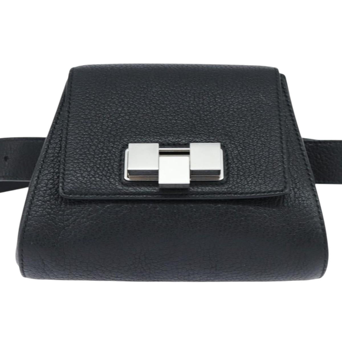 BOTTEGAV ENETA INTRECCIATO Waist Pouch Leather Black Silver Auth bs30383