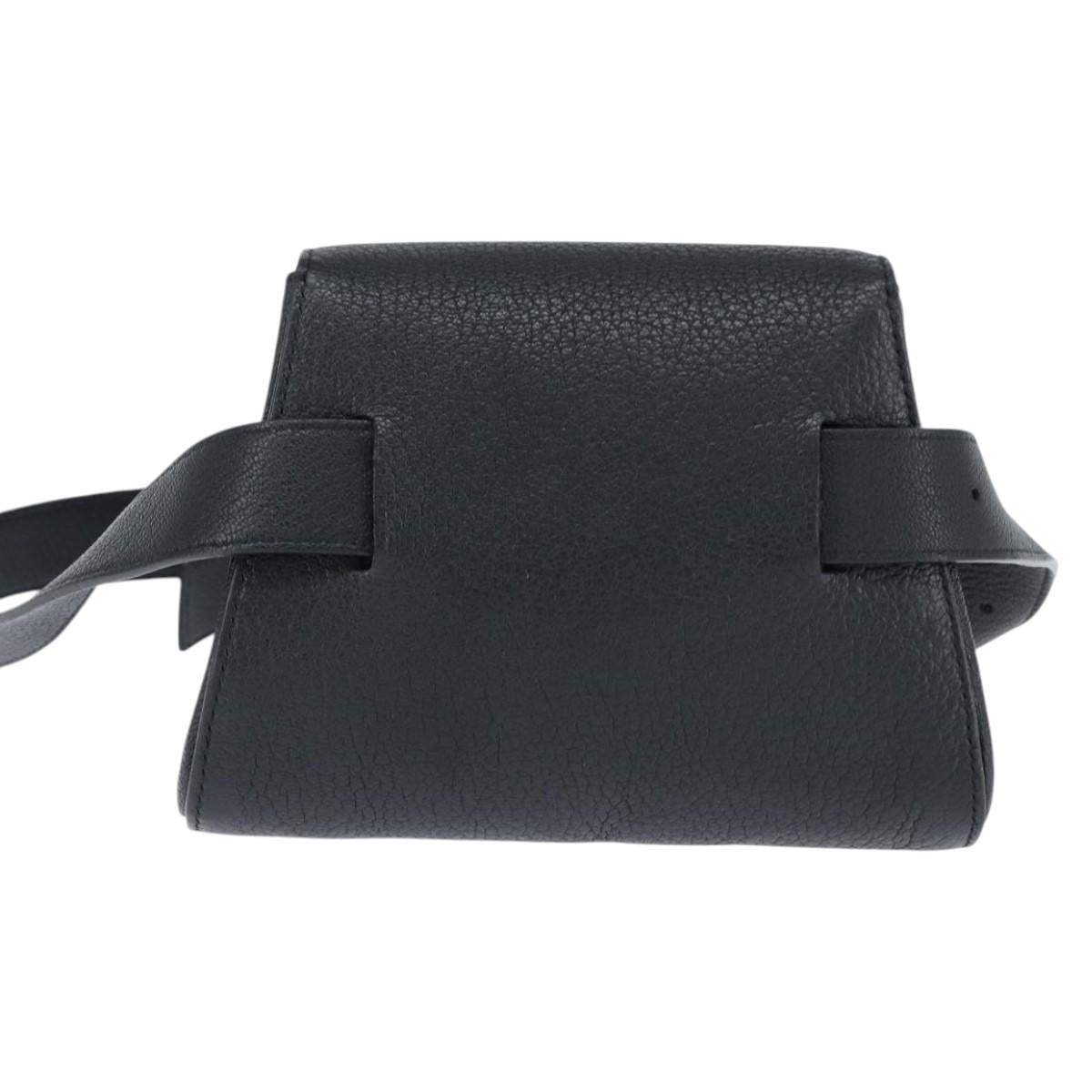BOTTEGAV ENETA INTRECCIATO Waist Pouch Leather Black Silver Auth bs30383