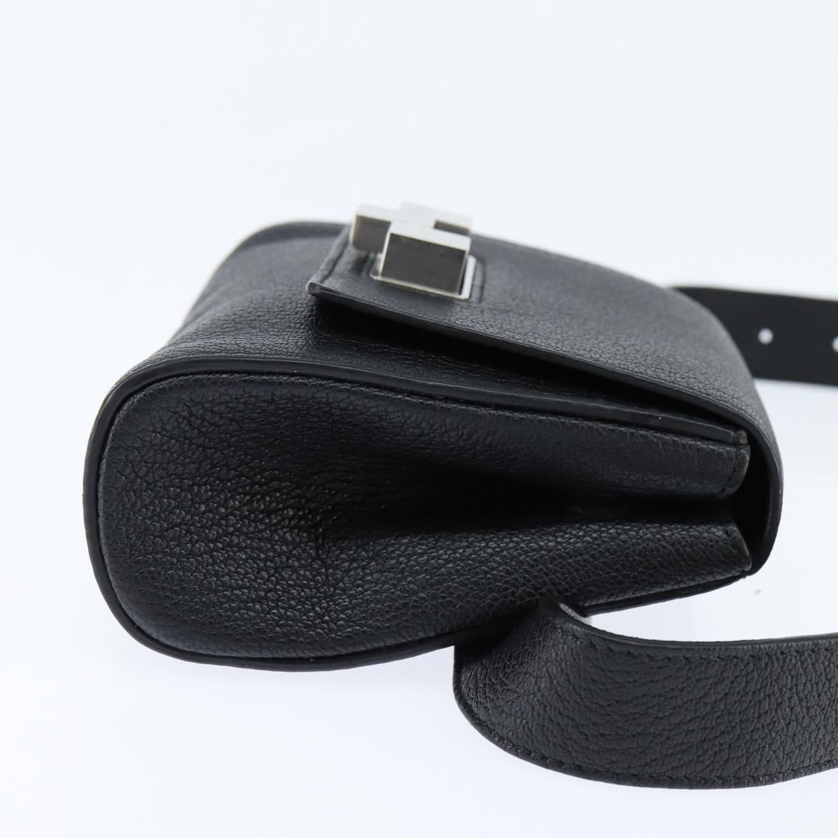 BOTTEGAV ENETA INTRECCIATO Waist Pouch Leather Black Silver Auth bs30383