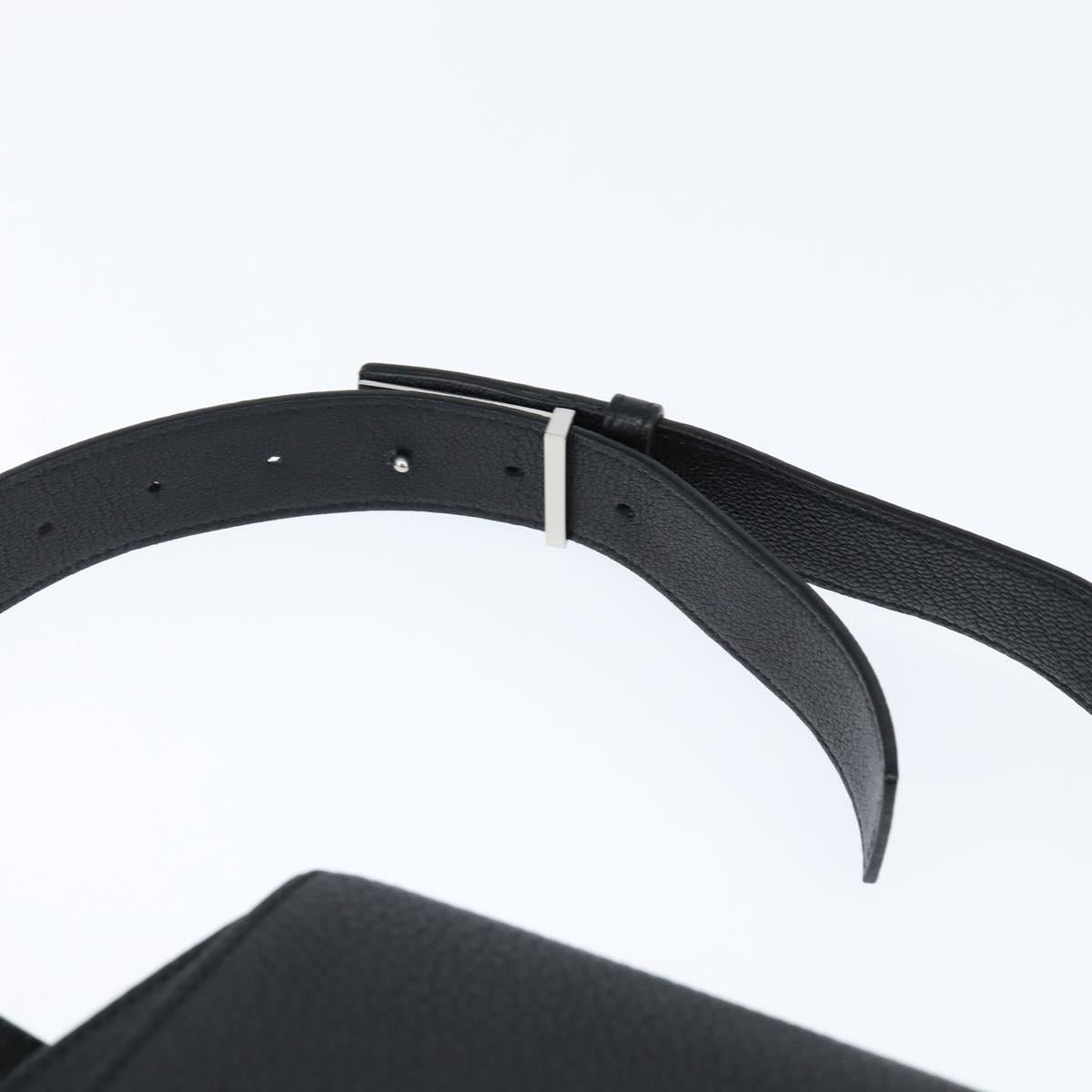 BOTTEGAV ENETA INTRECCIATO Waist Pouch Leather Black Silver Auth bs30383