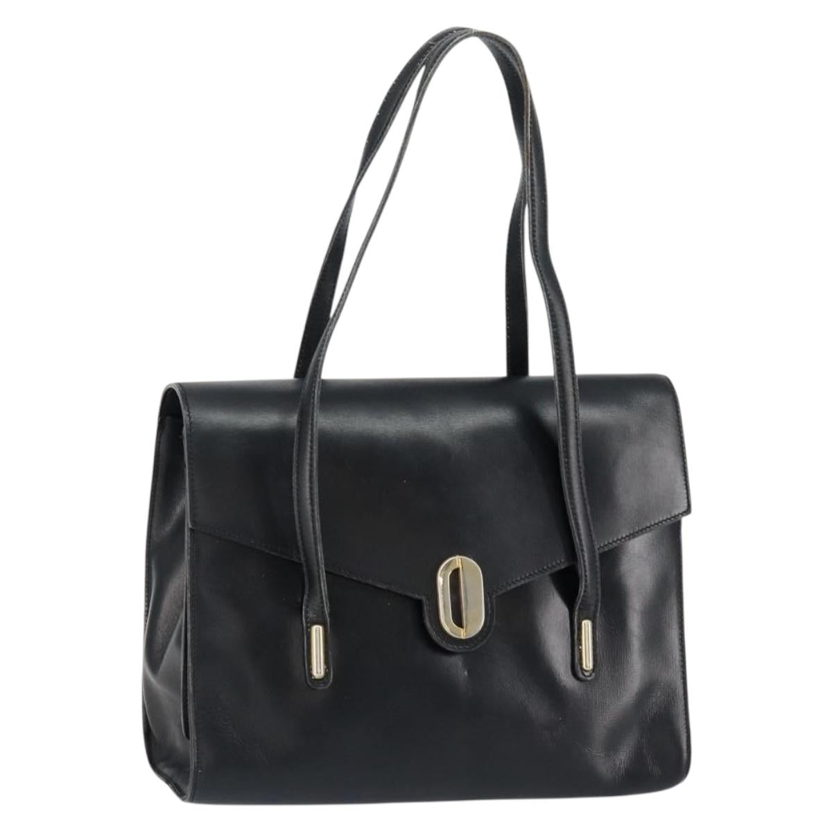 Christian Dior Hand Bag Leather Black Gold Auth bs30391