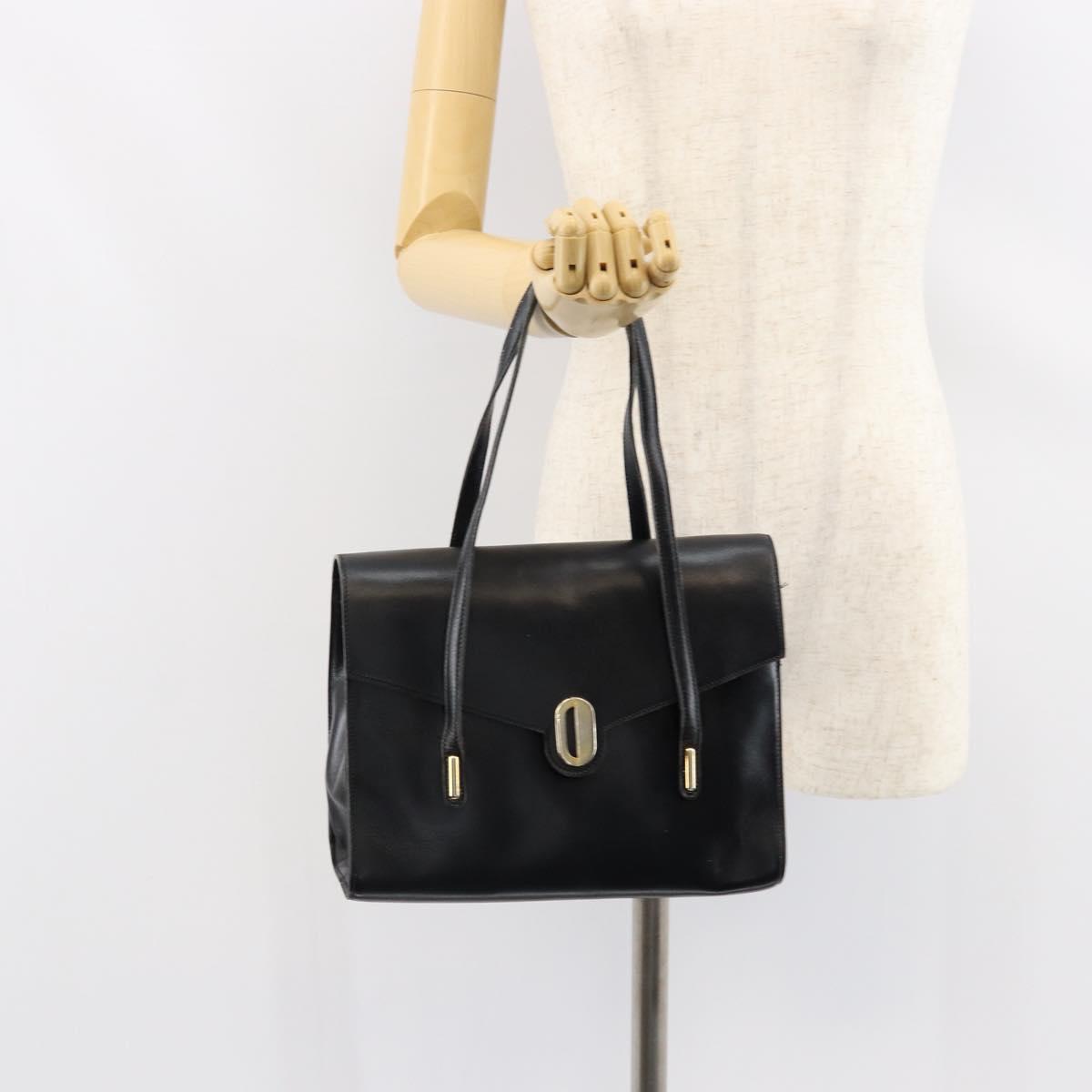 Christian Dior Hand Bag Leather Black Gold Auth bs30391