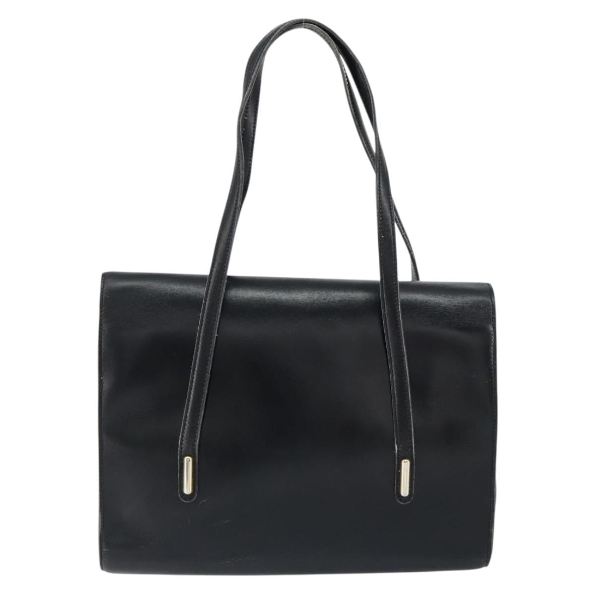 Christian Dior Hand Bag Leather Black Gold Auth bs30391