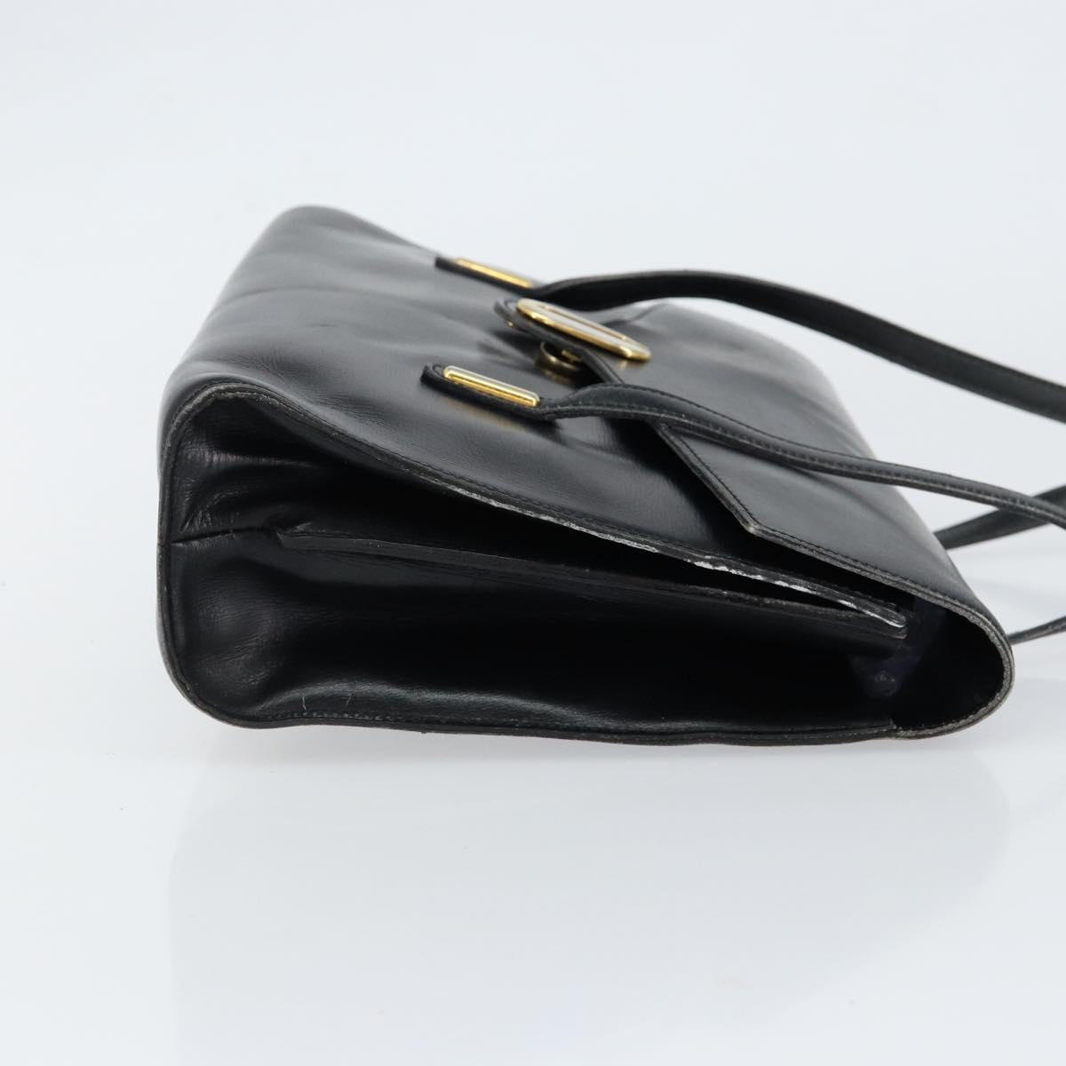 Christian Dior Hand Bag Leather Black Gold Auth bs30391