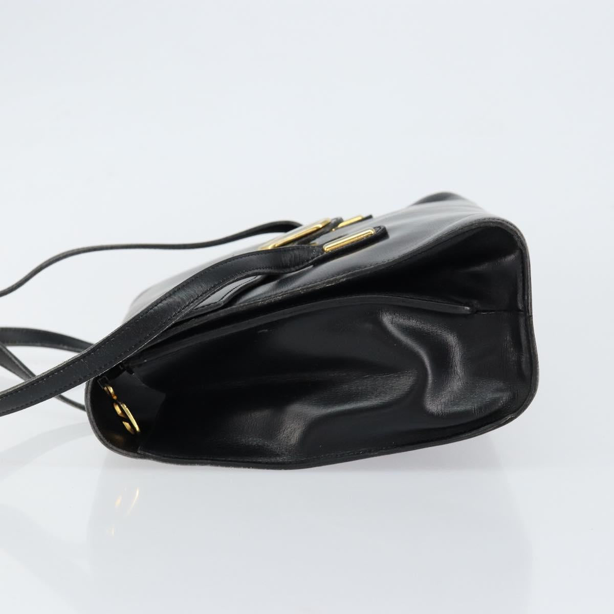 Christian Dior Hand Bag Leather Black Gold Auth bs30391