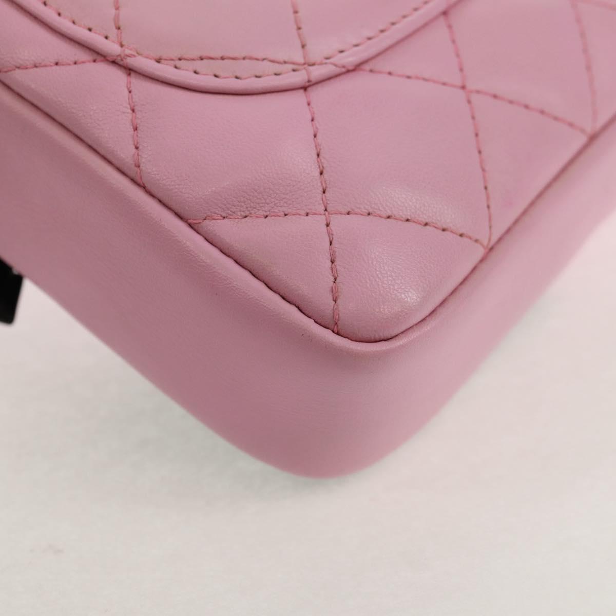 CHANEL Cambon Line Shoulder Bag Leather Pink Black Silver CC Auth bs30393V