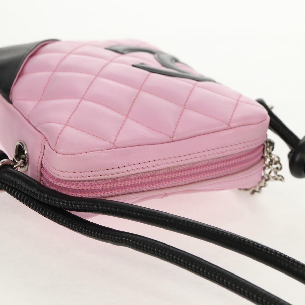 CHANEL Cambon Line Shoulder Bag Leather Pink Black Silver CC Auth bs30393V