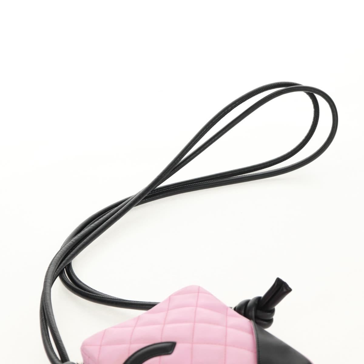 CHANEL Cambon Line Shoulder Bag Leather Pink Black Silver CC Auth bs30393V