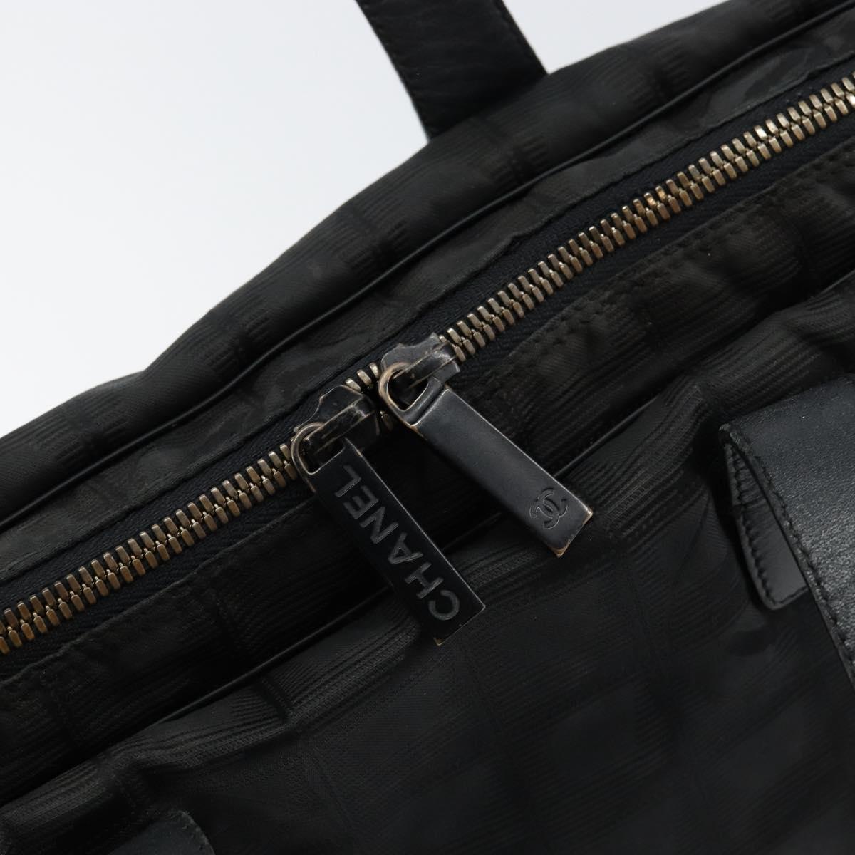 CHANEL New Travel Line Briefcase Nylon Black Silver CC Auth bs30394