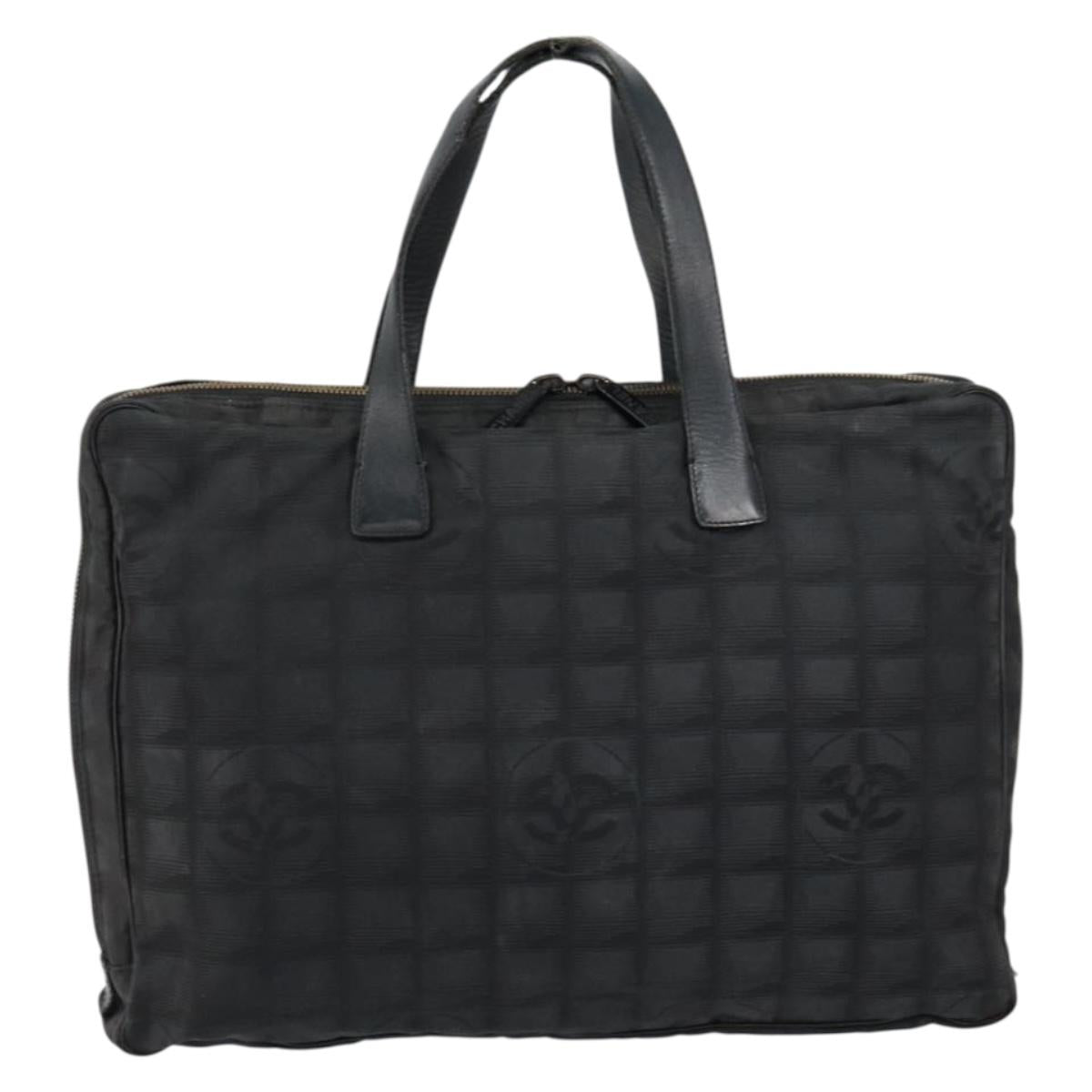CHANEL New Travel Line Briefcase Nylon Black Silver CC Auth bs30394
