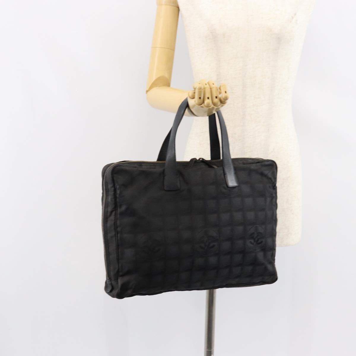 CHANEL New Travel Line Briefcase Nylon Black Silver CC Auth bs30394