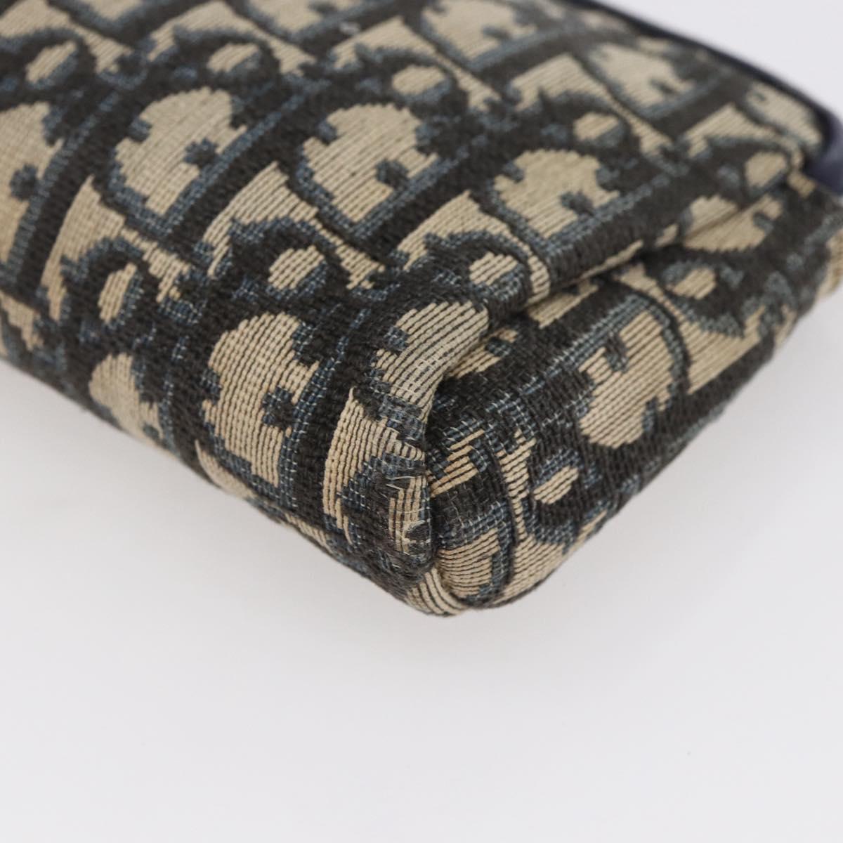 Christian Dior Trotter Canvas Pouch Navy Gold Auth bs30397